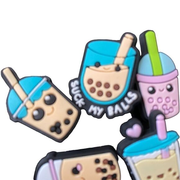 Set of 5 Boba tea shoe charm crocs humorous suck my balls - Picture 3 of 4